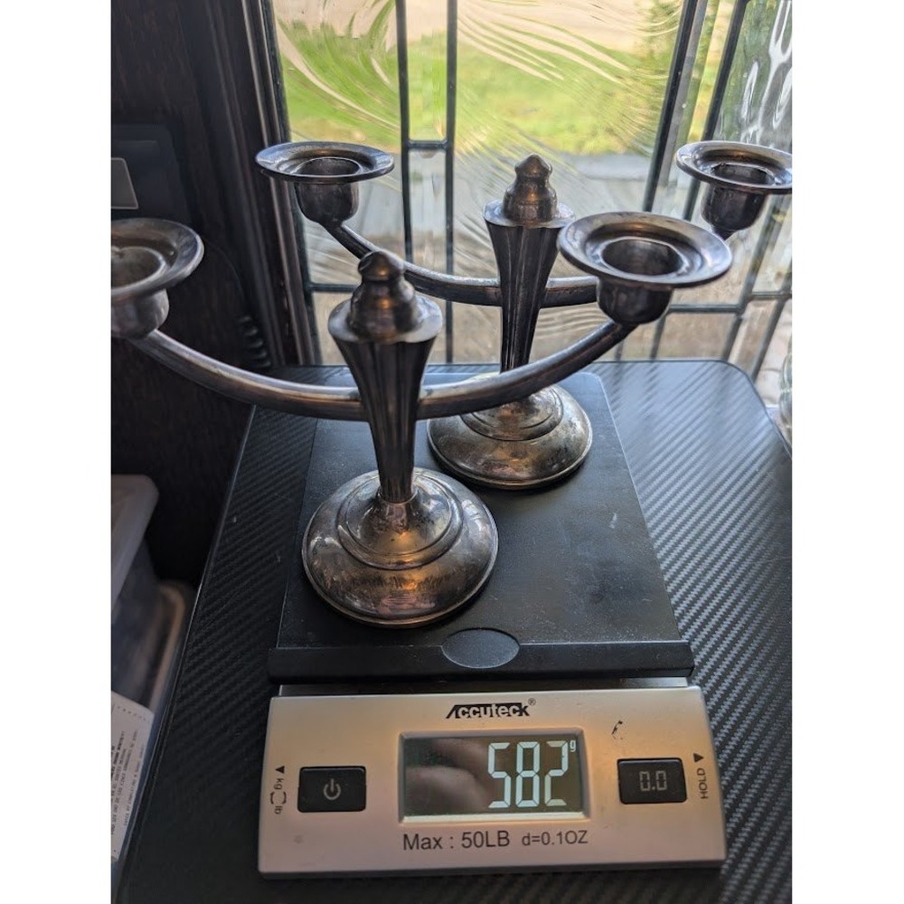 Vintage Weighted Sterling Silver 150 Candelabra Pair 2 Arm Candle Holder 582g